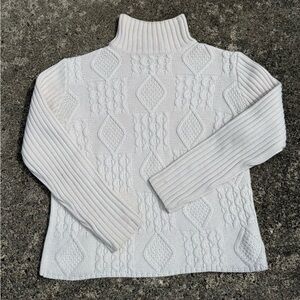 Cozy Blues Club Cable-Knit Turtleneck Sweater - Cream Virgin wool blend size S